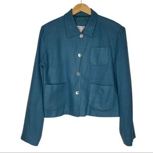 Hunter Silks Wool Silk Classic Blue Blazer Jacket Front Pockets